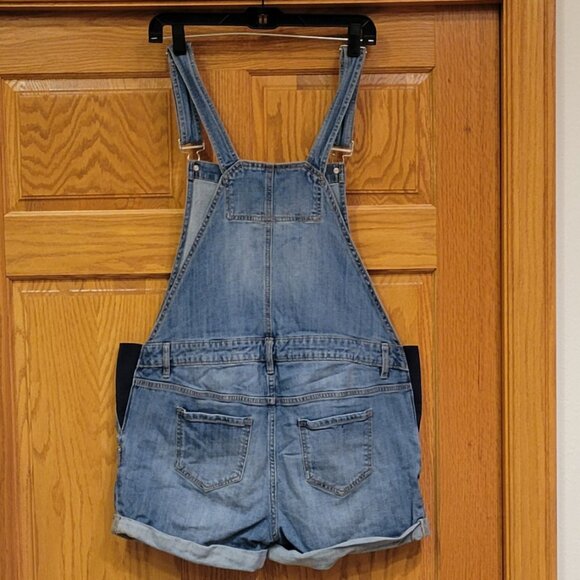 Indigo Blue Maternity Distressed Denim Bib Overalls Shortalls Size Large - Picture 4 of 11
